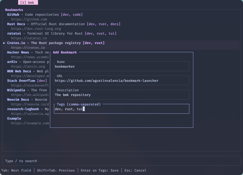 add-bookmark modal