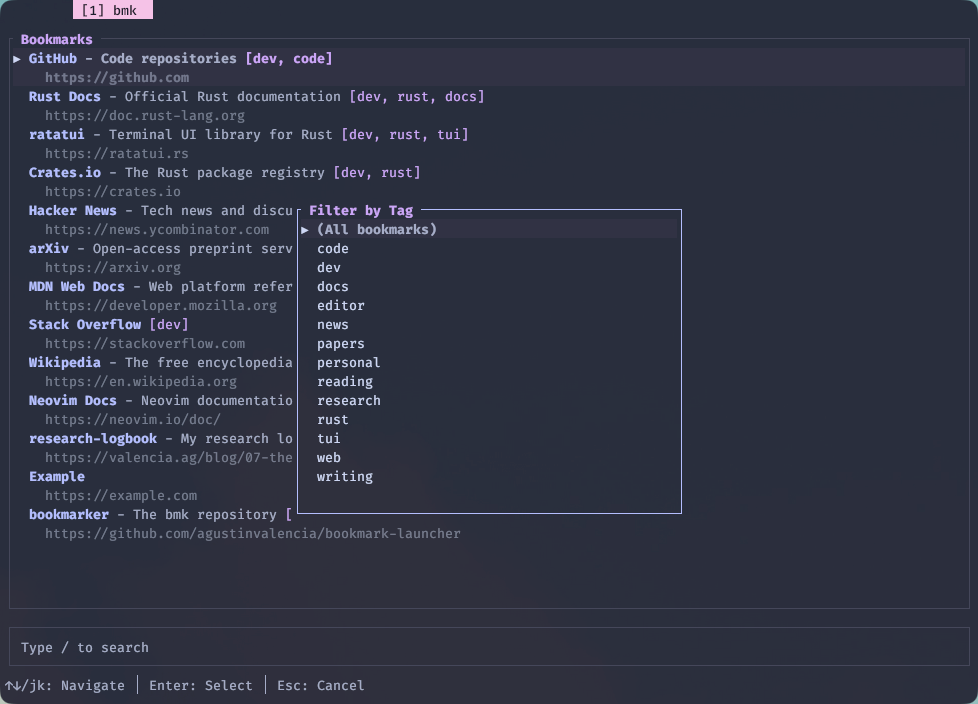 tag filter modal